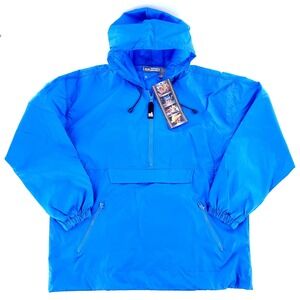 M&M Studios 1/4 Zip Pullover Hooded Windbreaker Sz L Blue Nylon Brand New